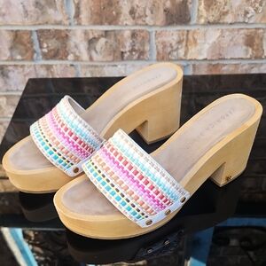 Veronica Beard Hannalee Woven Block Heel Sandals (Multi) Sz. 8.5